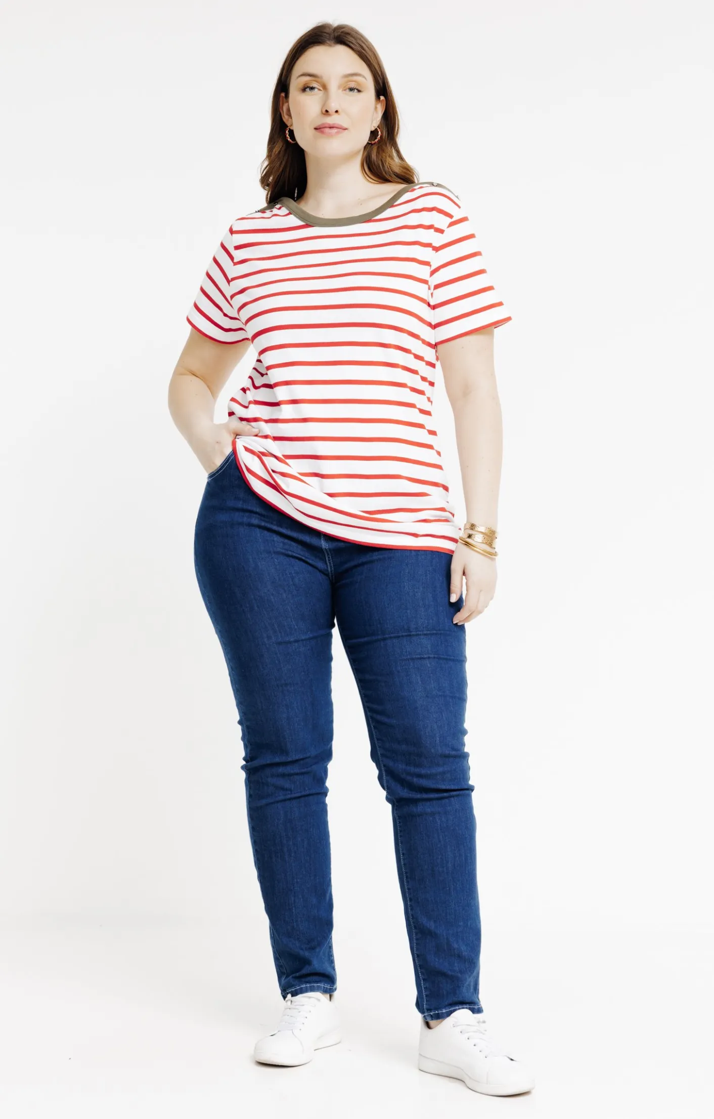 Toscane Boutique Tee-shirt marinière col bateau contrasté| Tee-shirts