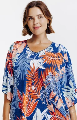 Toscane Boutique Tee-shirt poncho imprimé avec collier| Tee-shirts