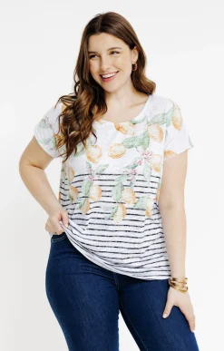 Toscane Boutique Tee-shirt rayé avec motifs citrons| Tee-shirts