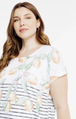 Toscane Boutique Tee-shirt rayé avec motifs citrons| Tee-shirts