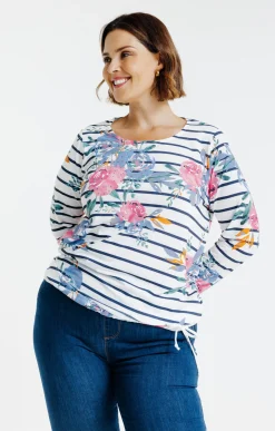 Toscane Boutique Tee-shirt rayé imprimé fleurs| Tee-shirts