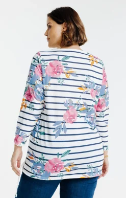 Toscane Boutique Tee-shirt rayé imprimé fleurs| Tee-shirts