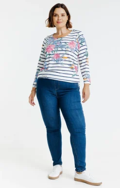 Toscane Boutique Tee-shirt rayé imprimé fleurs| Tee-shirts