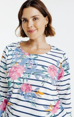 Toscane Boutique Tee-shirt rayé imprimé fleurs| Tee-shirts