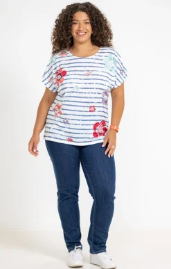 Toscane Boutique Tee-shirt rayé imprimé fleurs| Tee-shirts