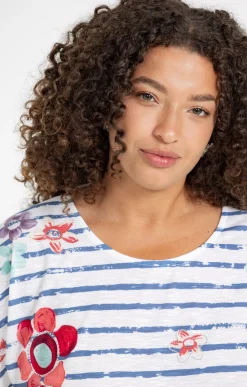 Toscane Boutique Tee-shirt rayé imprimé fleurs| Tee-shirts