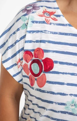 Toscane Boutique Tee-shirt rayé imprimé fleurs| Tee-shirts