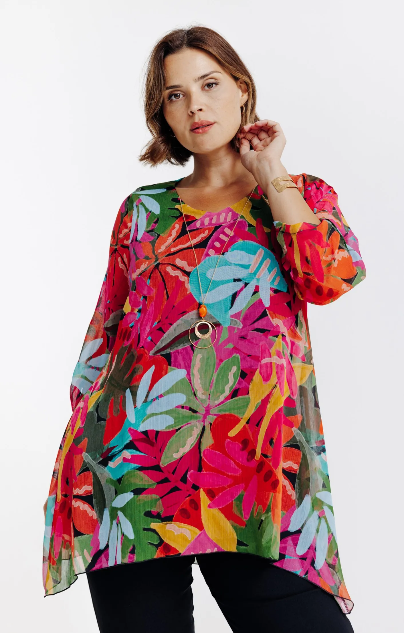 Toscane Boutique Tunique imprimée avec collier| Chemisiers & Tuniques