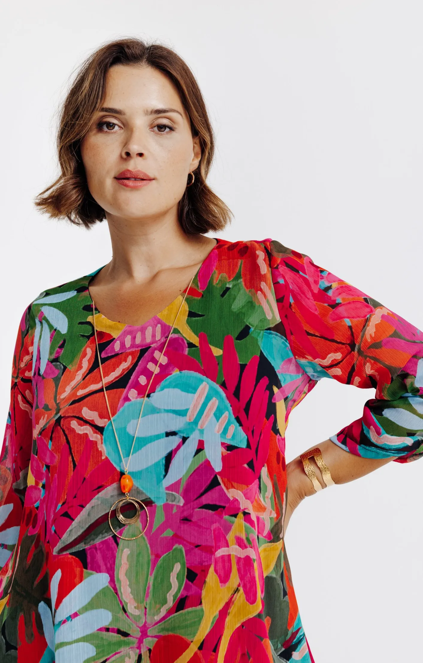 Toscane Boutique Tunique imprimée avec collier| Chemisiers & Tuniques